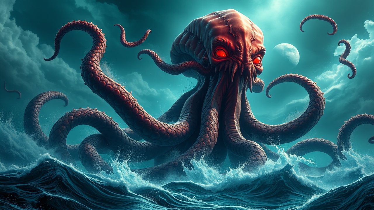 Shadowy Cthulhu Rising Tentacles Storm