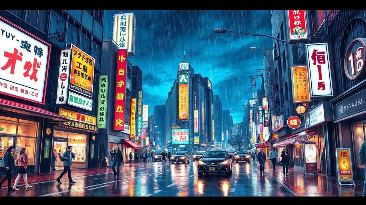 Whimsical Tokyo Street Signs in the Rain