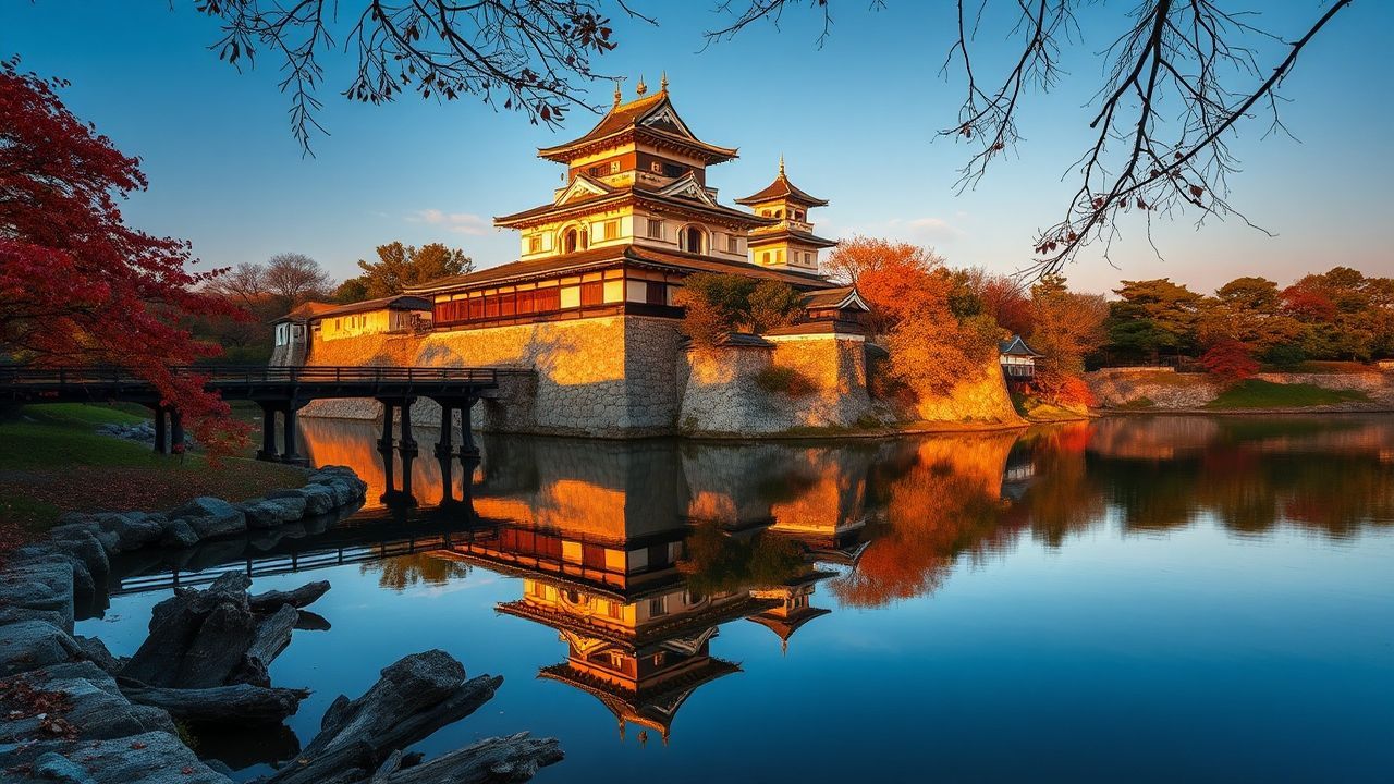 Harmonious Japanese Castle Maple in Autumn