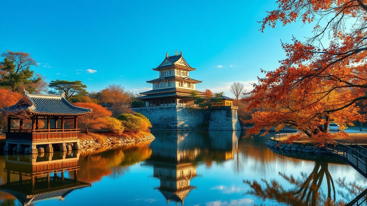 Sacred Japanese Castle Maple in Autumn