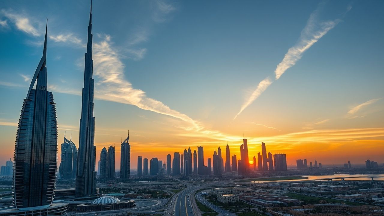 Timeless Dubai Futuristic Towers at Sunset