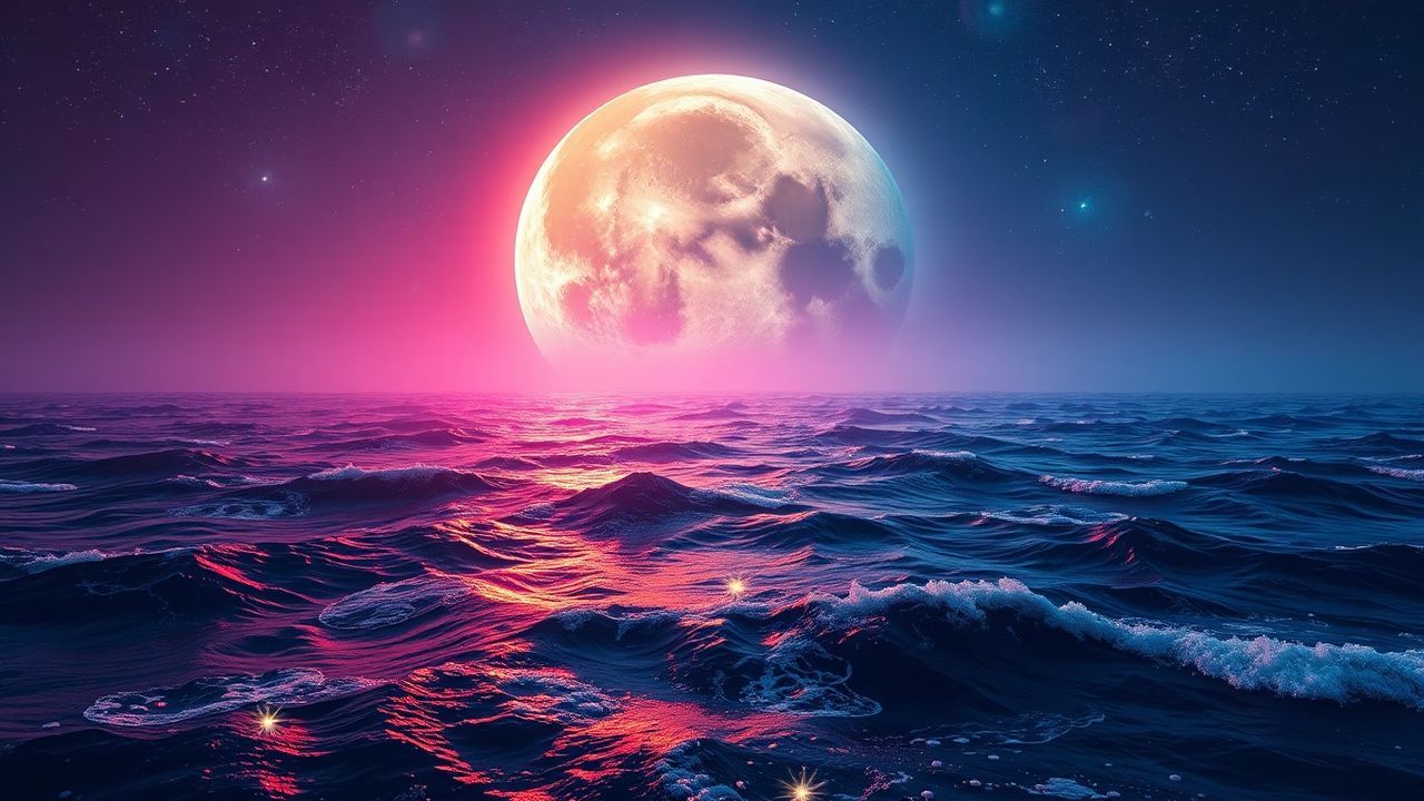 Floating Giant Moon Touching by Night