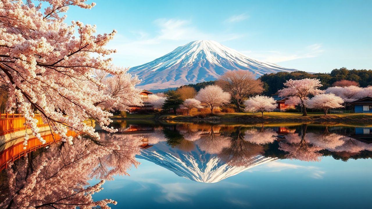 Verdant Mt. Fuji Cherry Blossoms in Spring
