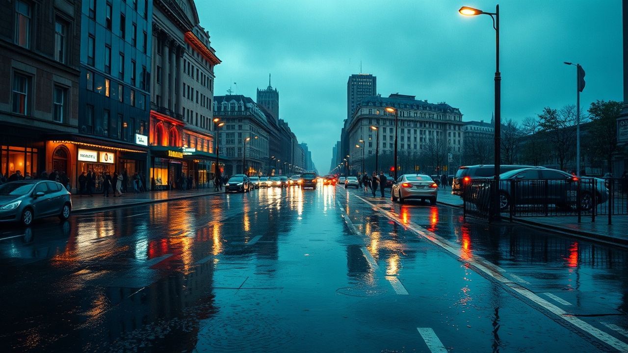 Sleepless Street Reflections Lights in the Rain