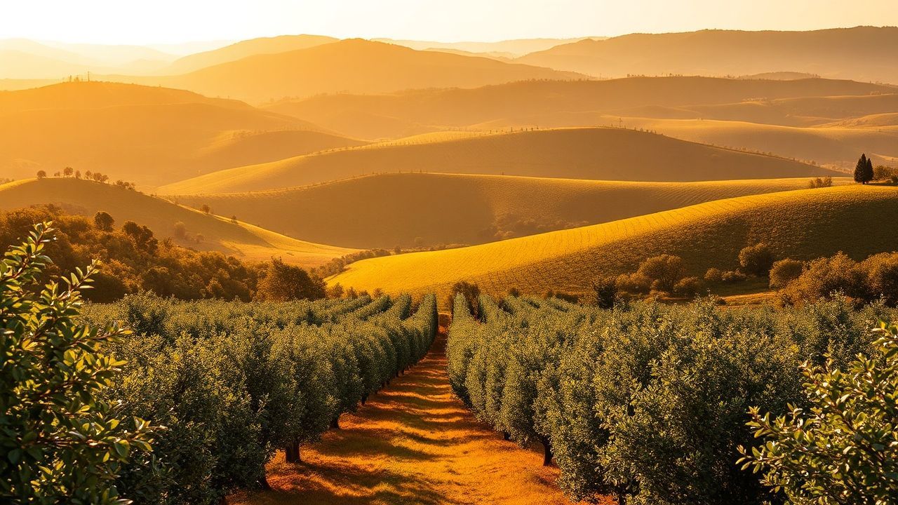 Coastal Tuscany Olive Grove in Golden Light