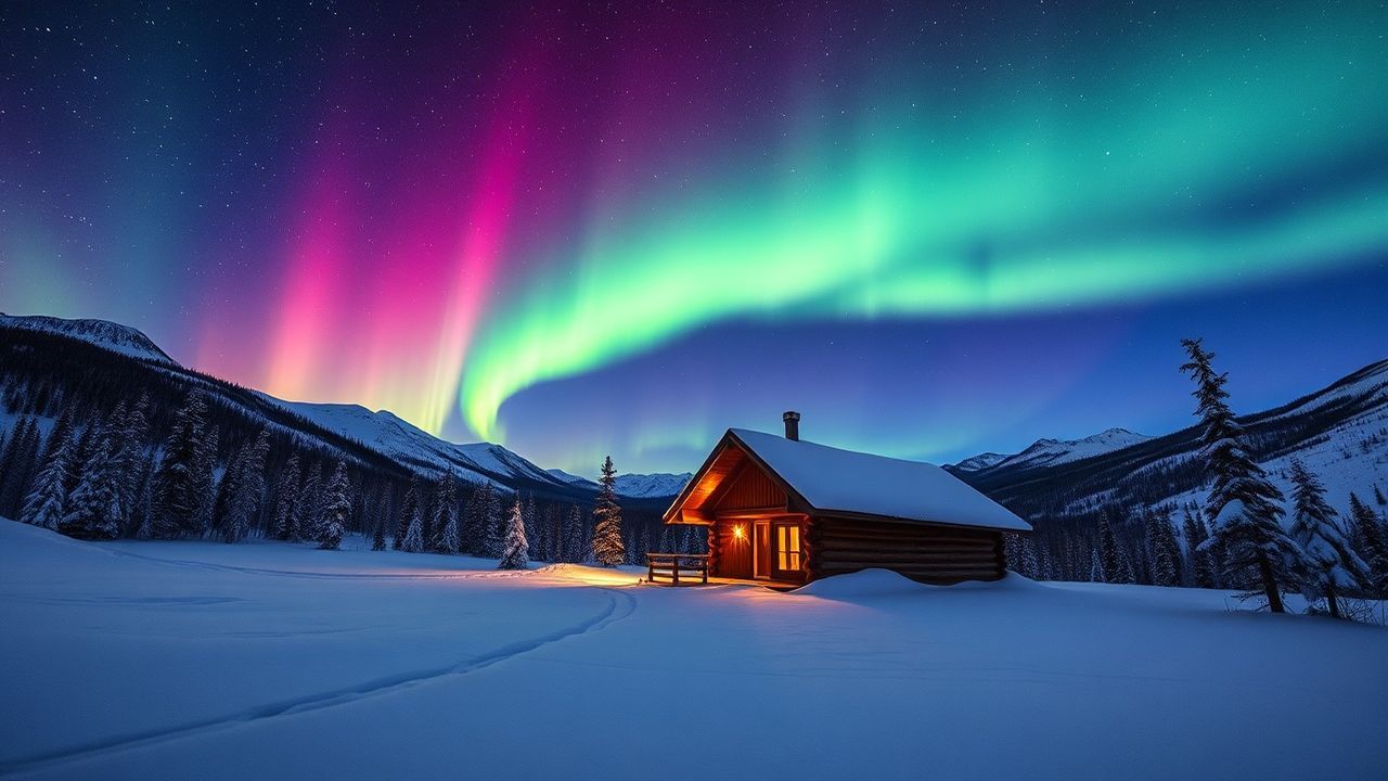 Glorious Northern Lights Cabin in Winter