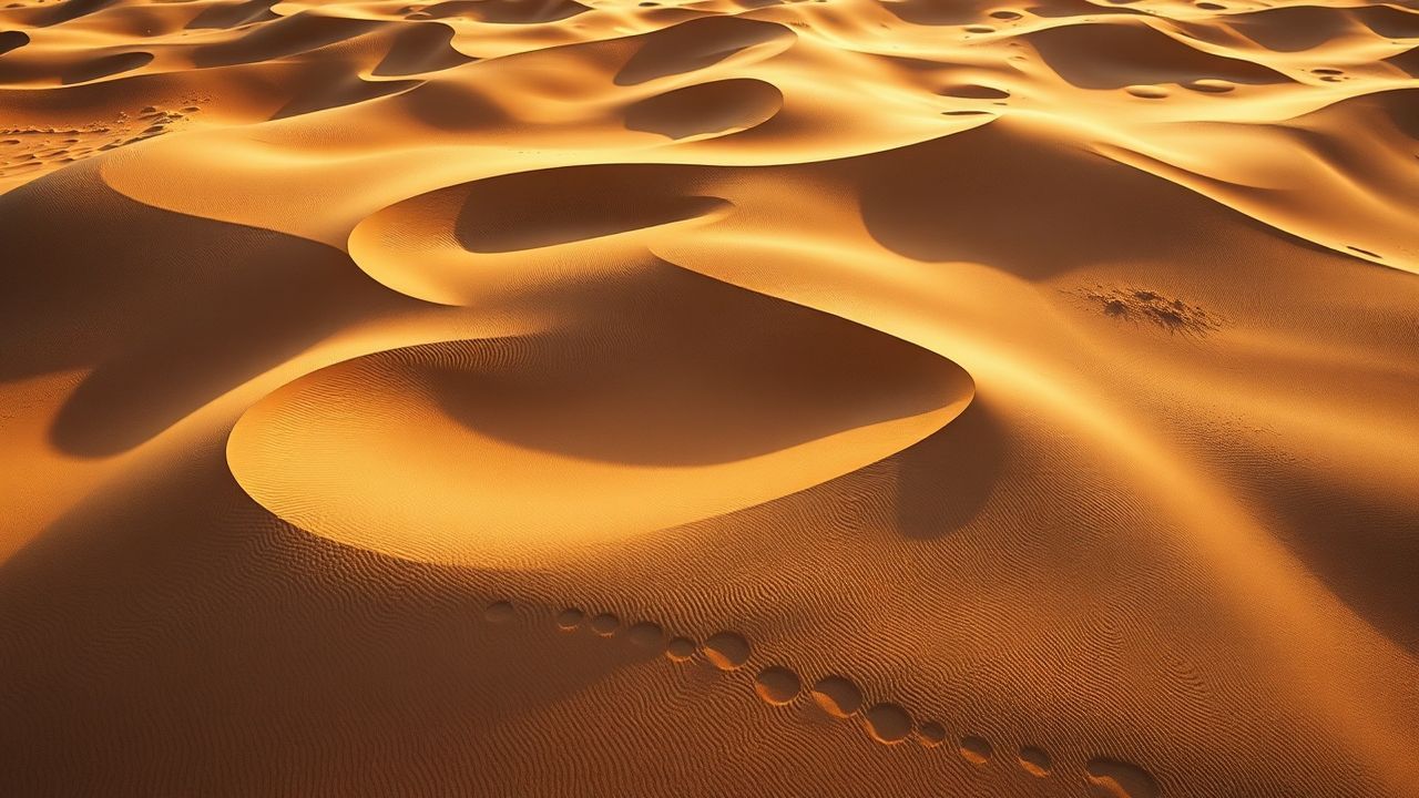 Serene Sand Dunes Shadows from Above