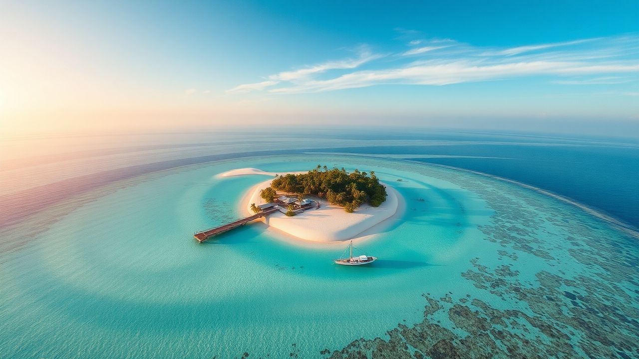 Dramatic Maldives Sandbar Island from Above