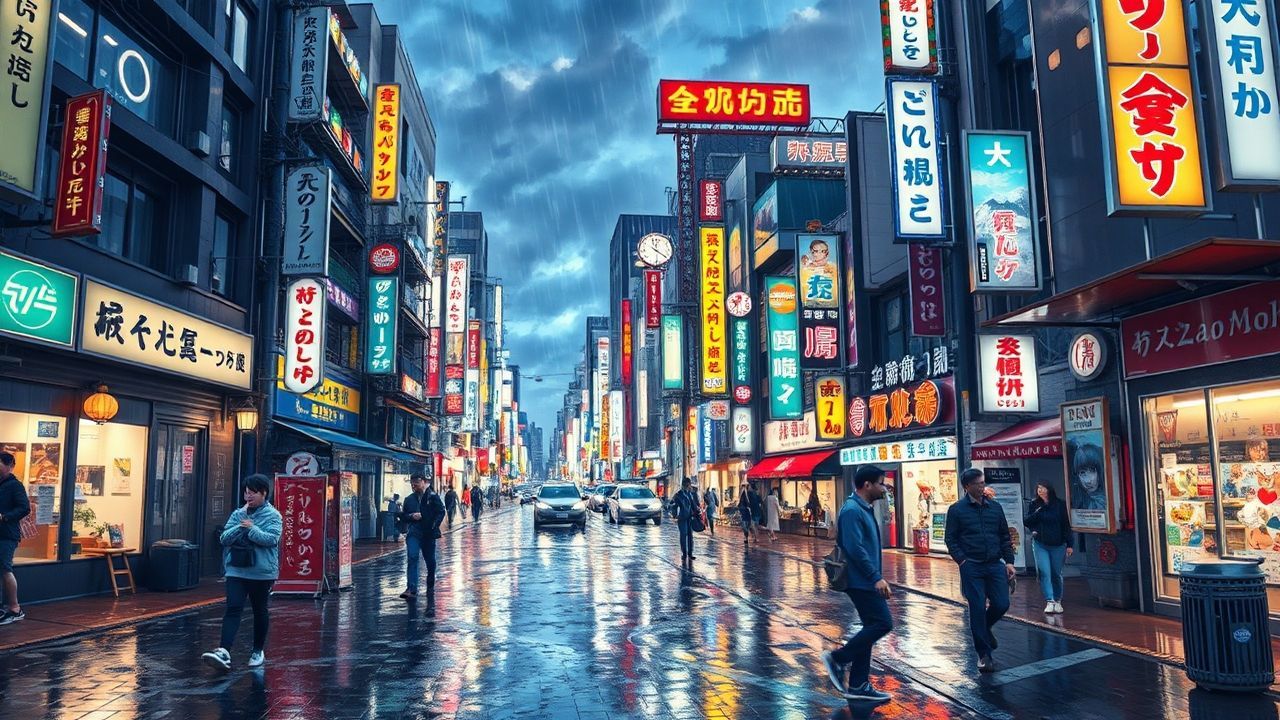 Blissful Tokyo Street Signs in the Rain