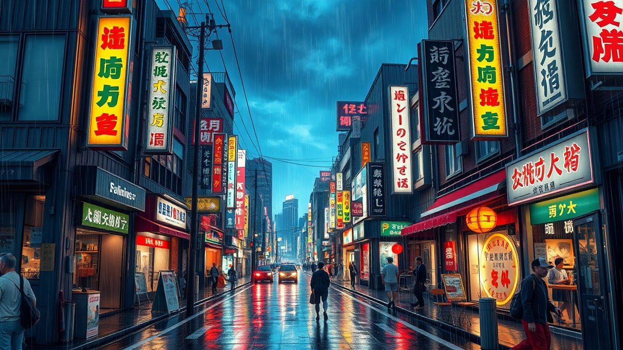 Whimsical Tokyo Street Signs in the Rain