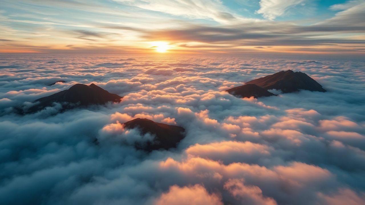 Lush Sea Clouds Peaks in the Mist