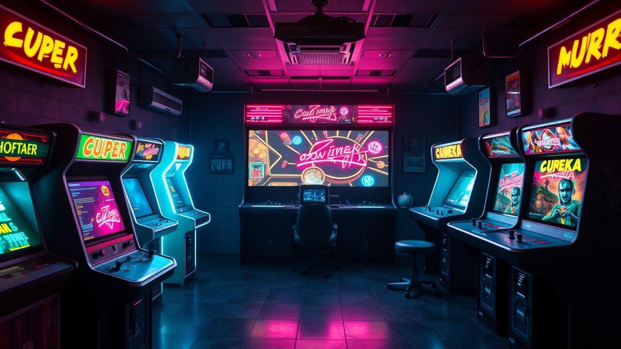 Vintage Arcade Cabinet Glow Neon Dreams
