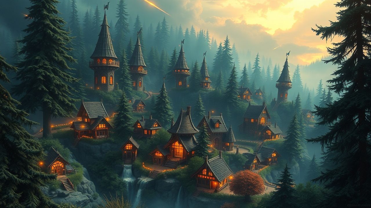 Mythical Elven City Treehouses Magic
