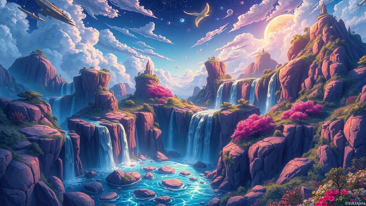 Enchanting Fantasy Landscape Floating Magic
