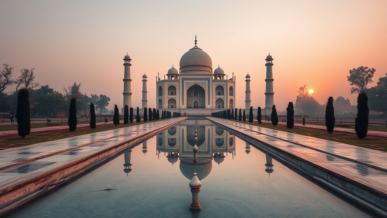 Towering Taj Mahal Symmetry at Sunrise