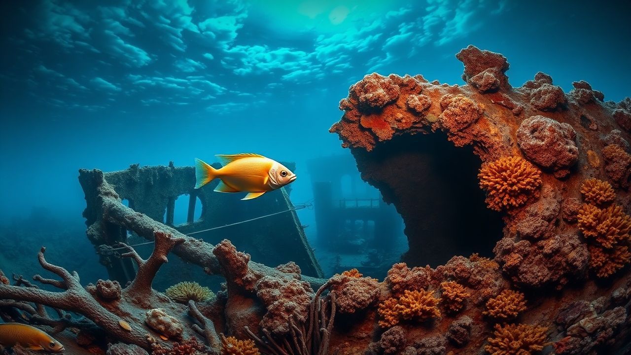 Aquatic Shipwreck Coral Encrusted