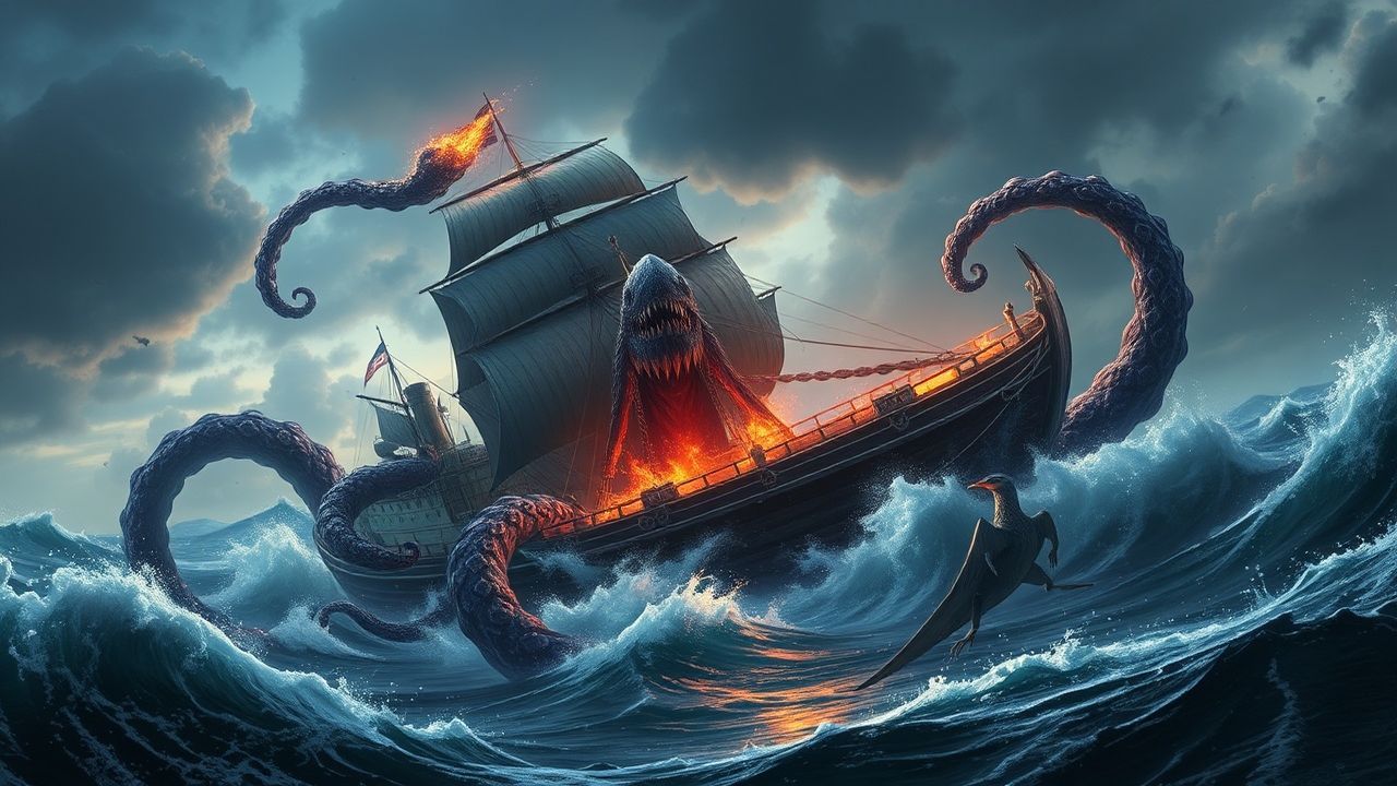 Celestial Kraken Attacking Ship Storm