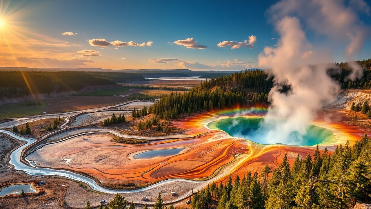 Tranquil Yellowstone Grand Prismatic in Spring