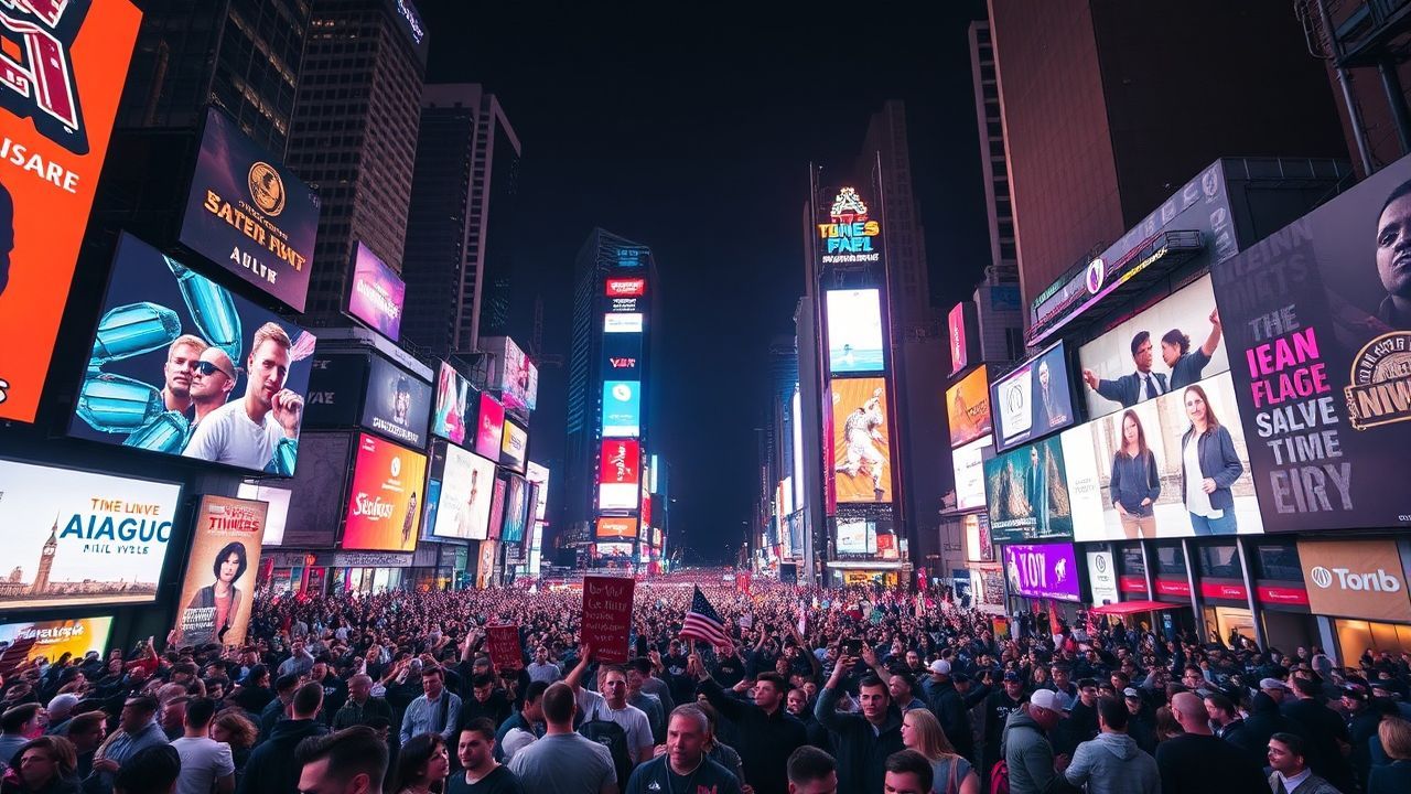Panoramic Times Square Billboards by Night