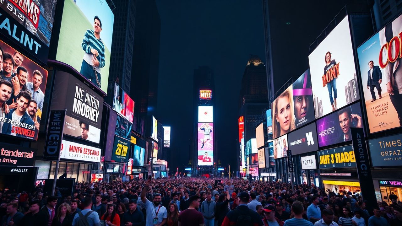 Towering Times Square Billboards by Night