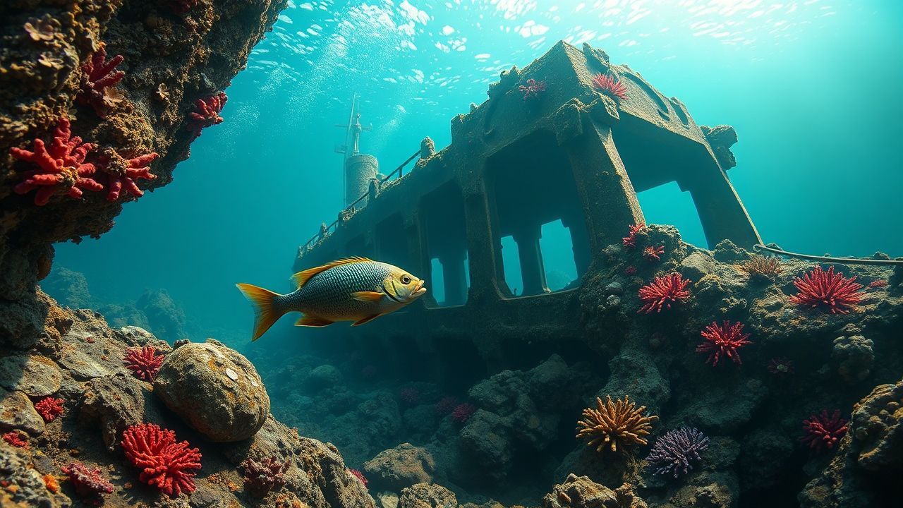 Aquatic Shipwreck Coral Encrusted