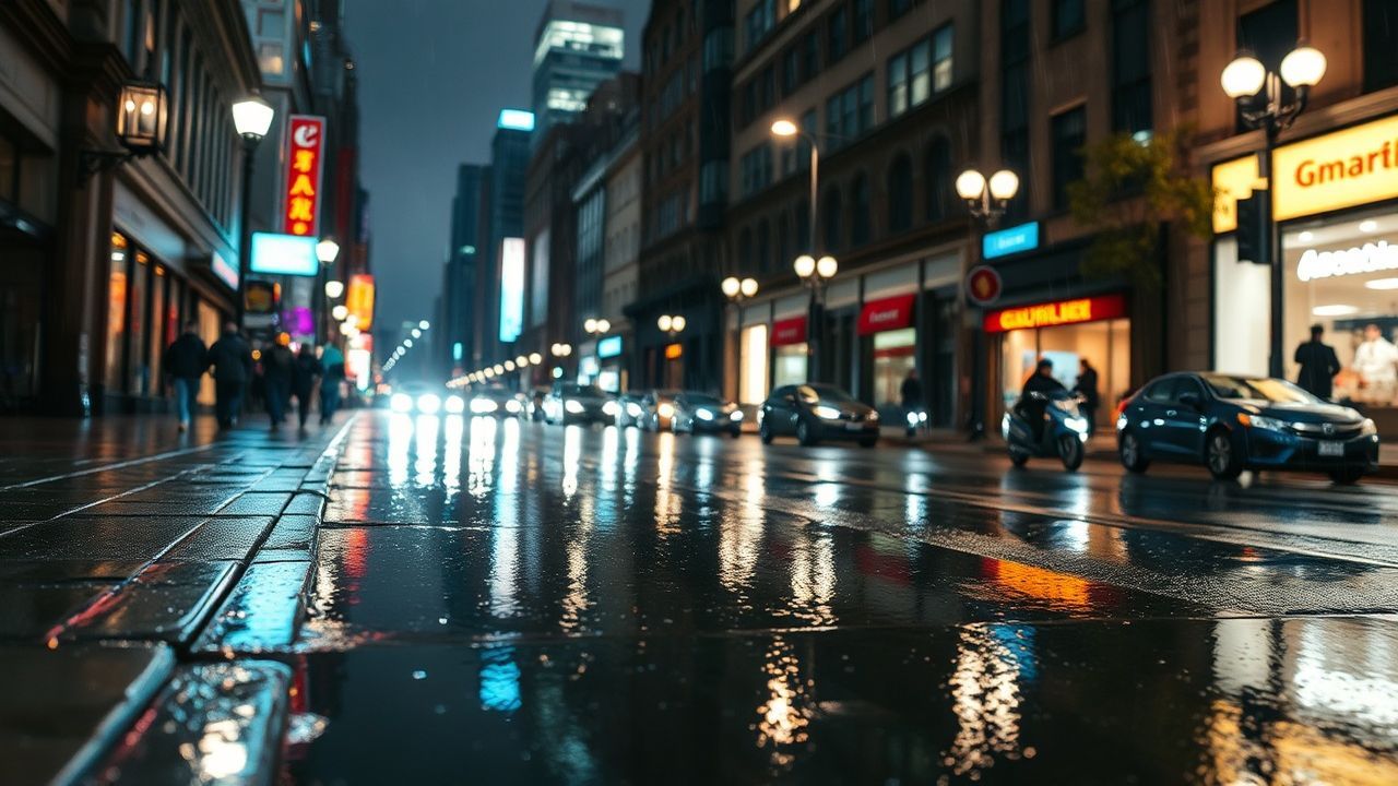 Vibrant Street Reflections Lights in the Rain