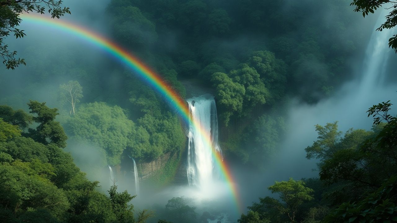 Enchanting Jungle Waterfall Hidden in the Mist
