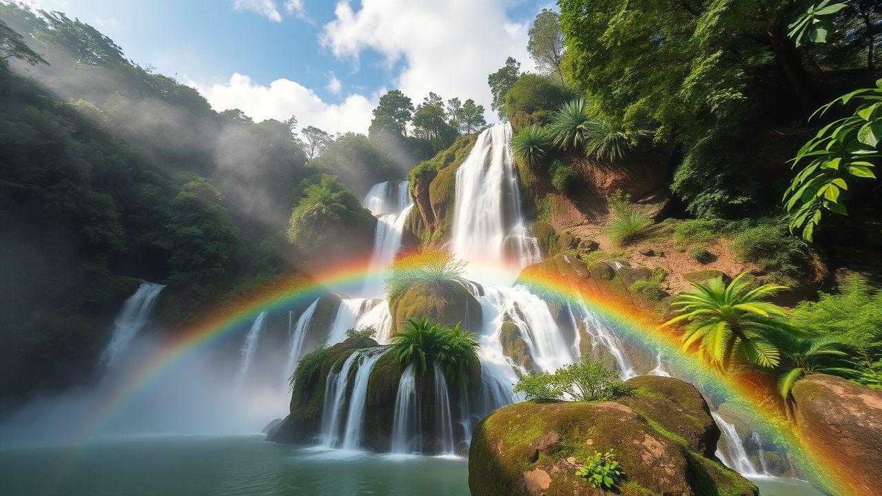 Tranquil Jungle Waterfall Hidden in the Mist