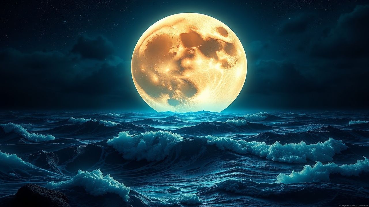 Floating Giant Moon Touching by Night