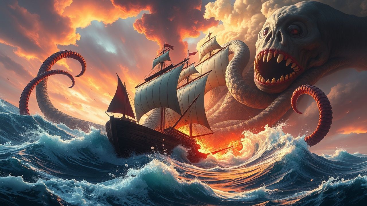 Enchanted Kraken Attacking Ship Storm