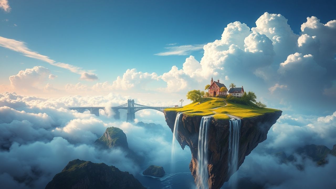 Celestial Floating Islands Waterfalls Magic