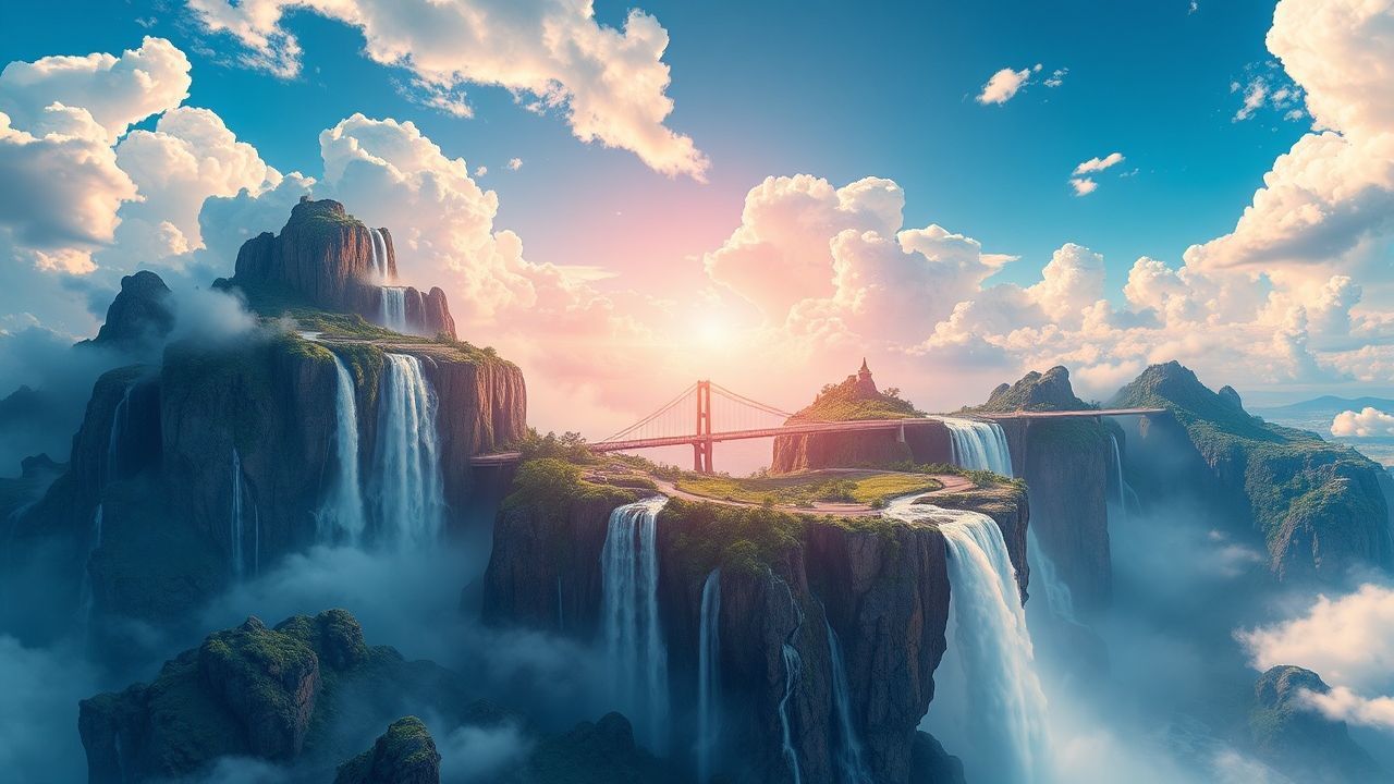 Mystical Floating Islands Waterfalls Magic