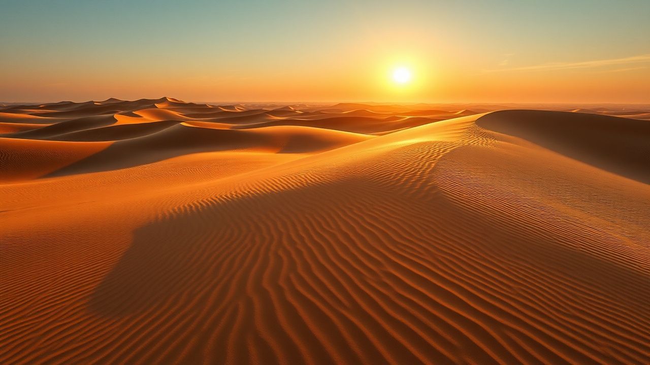 Golden Sahara Dunes Ripples in Golden Light