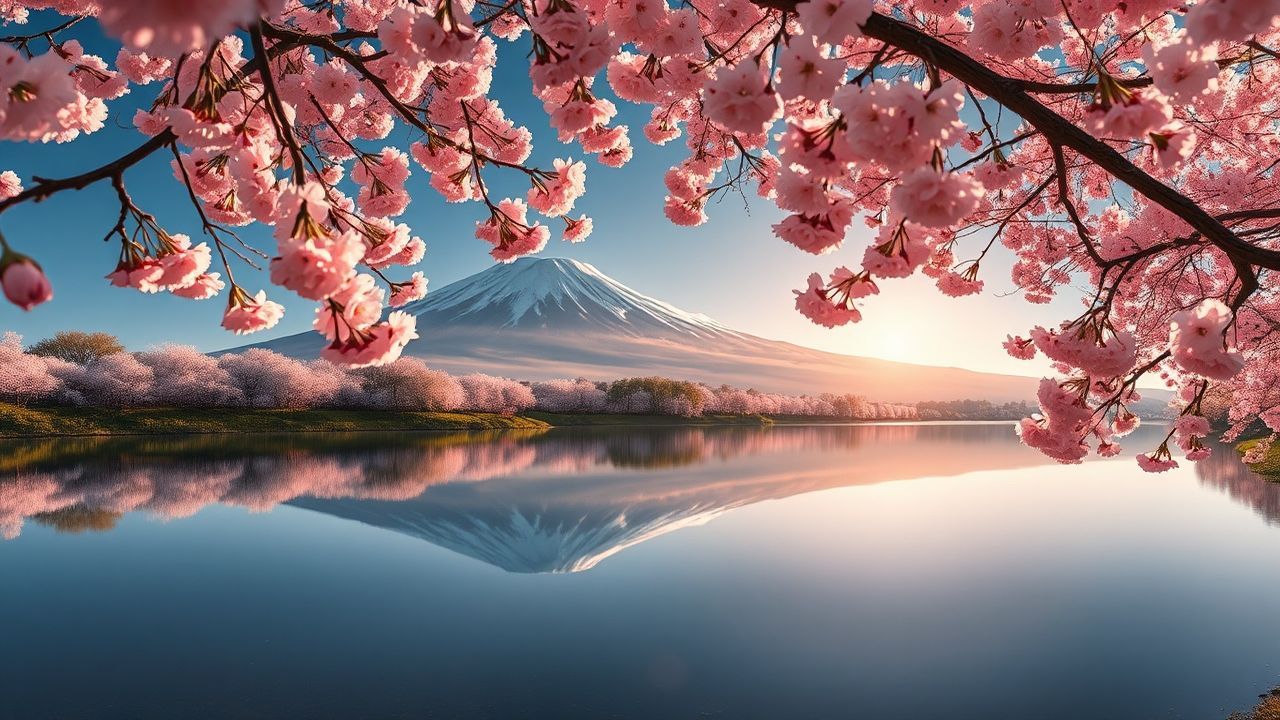 Lush Mt. Fuji Cherry Blossoms in Spring