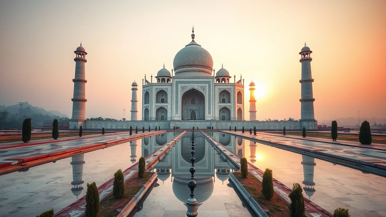 Magnificent Taj Mahal Symmetry at Sunrise