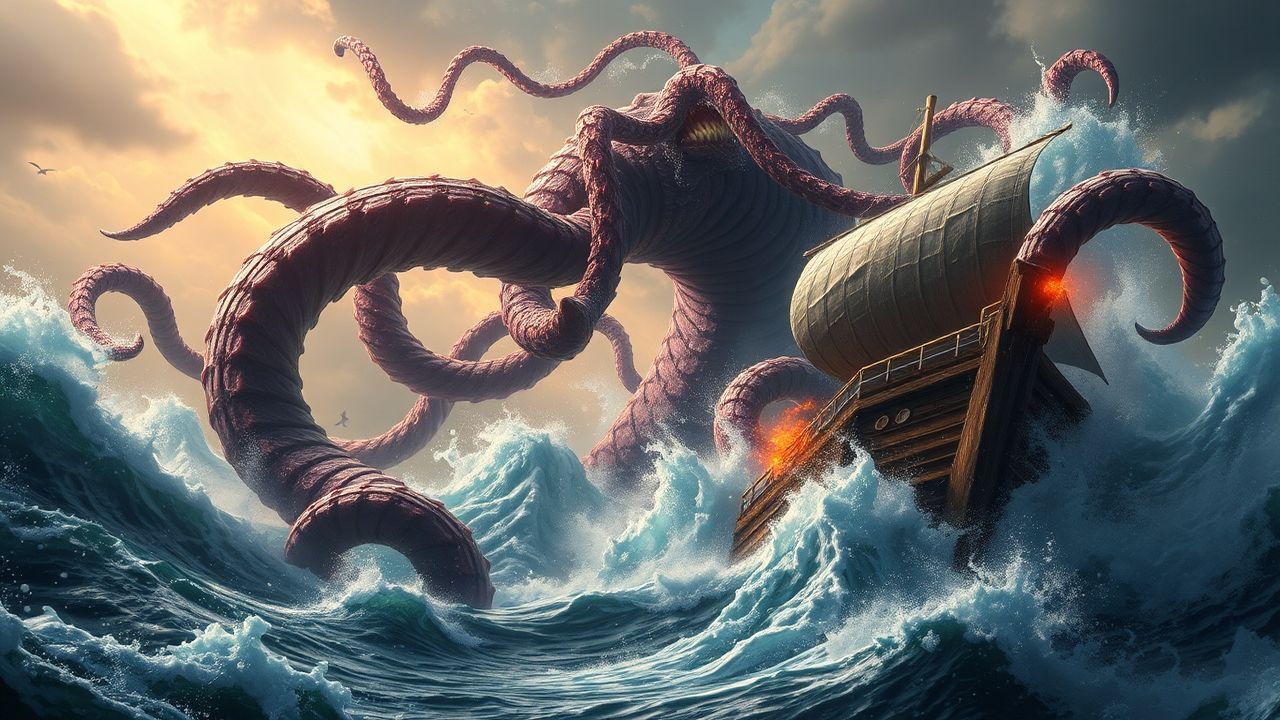 Ethereal Kraken Attacking Ship Storm