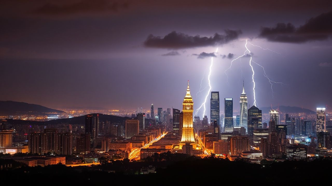 Tranquil Lightning Bolt City by Night