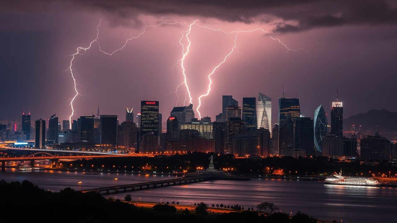 Ethereal Lightning Bolt City by Night