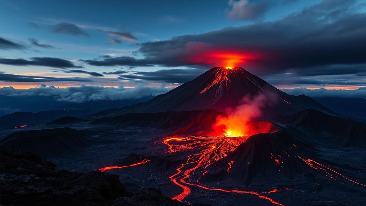 Ethereal Volcanic Eruption Lava by Night