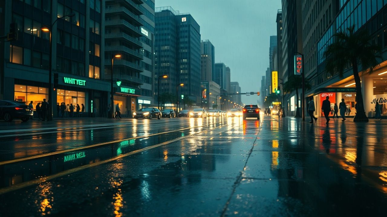 Sleepless Street Reflections Lights in the Rain