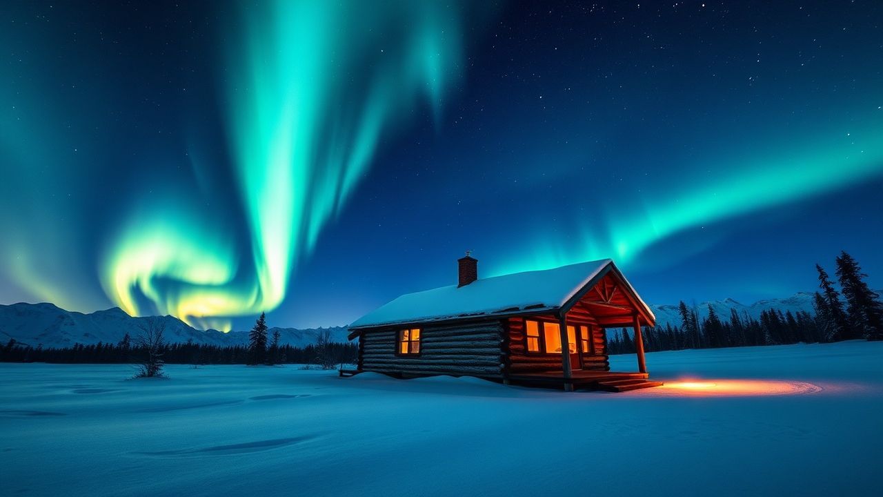 Verdant Northern Lights Cabin in Winter