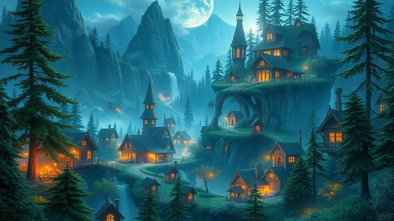 Arcane Elven City Treehouses Magic