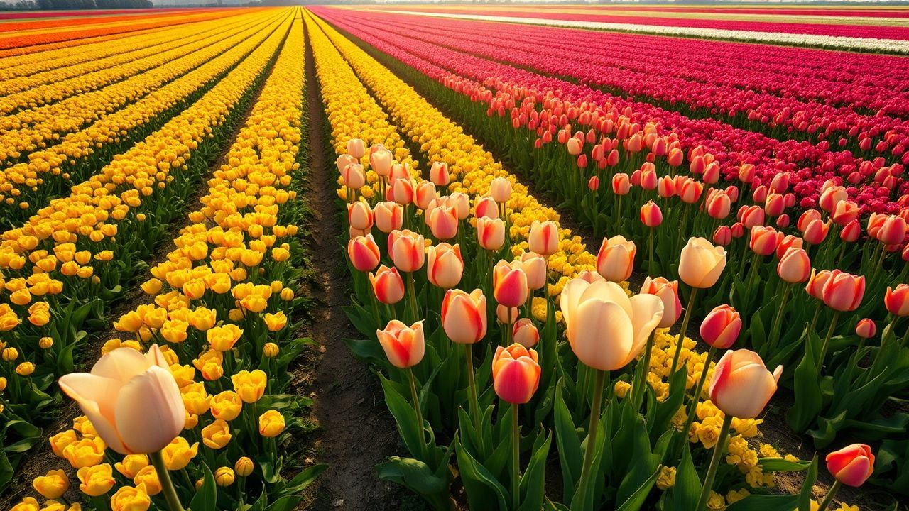 Radiant Tulip Fields Netherlands from Above