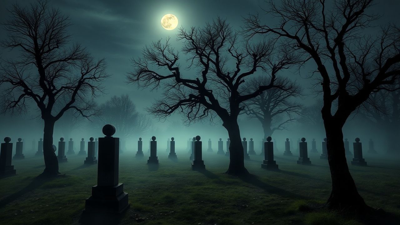 Twilight Graveyard Full Moon in the Mist