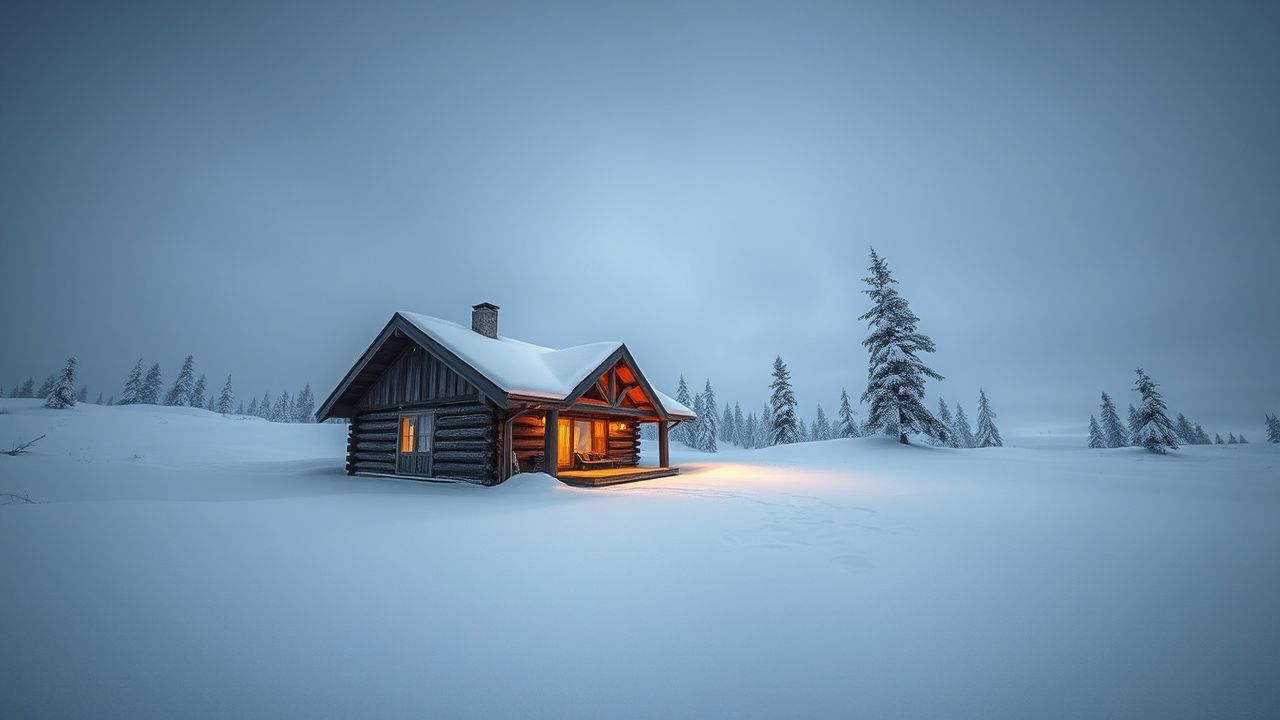 Serene Nordic Cabin Isolation in Winter