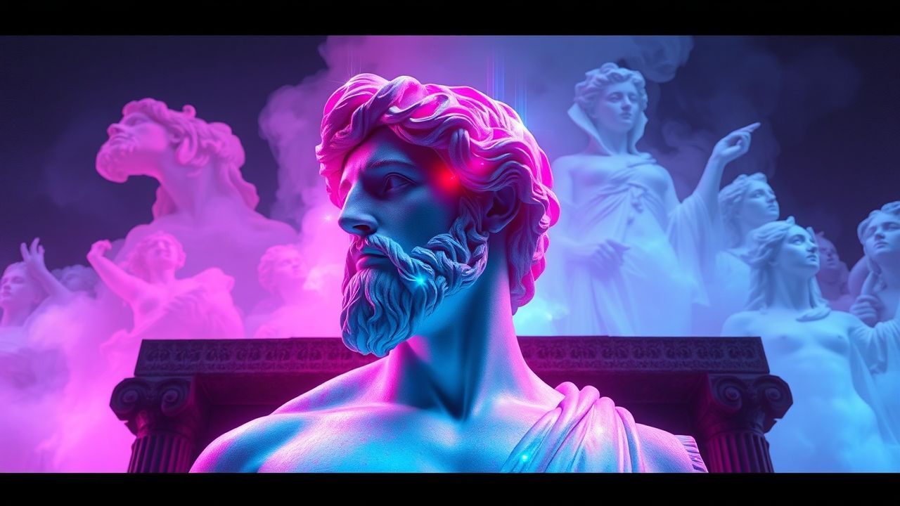 Neon Greek Statue Glitch