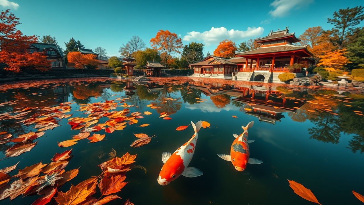 Enchanting Japanese Koi Pond in Autumn