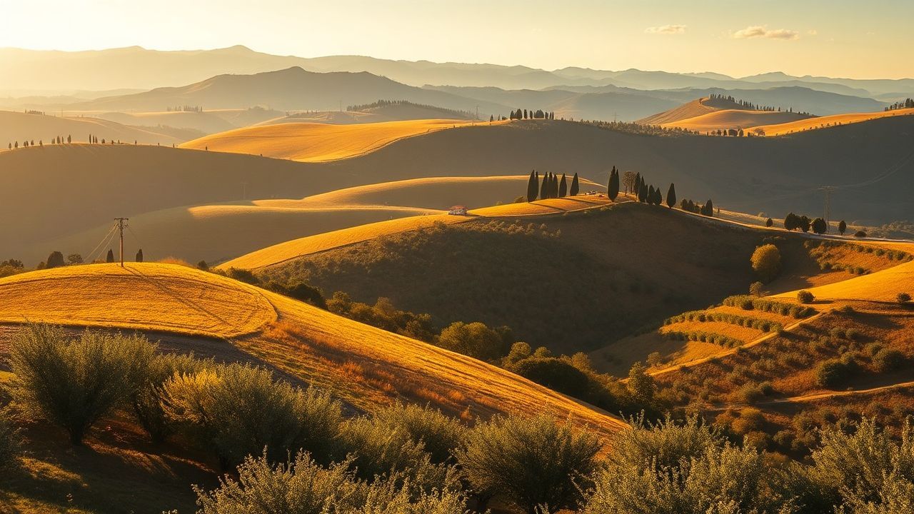 Sun-Kissed Tuscany Olive Grove in Golden Light