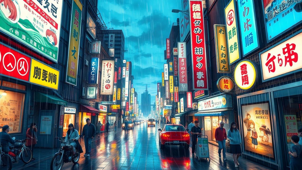 Gentle Tokyo Street Signs in the Rain