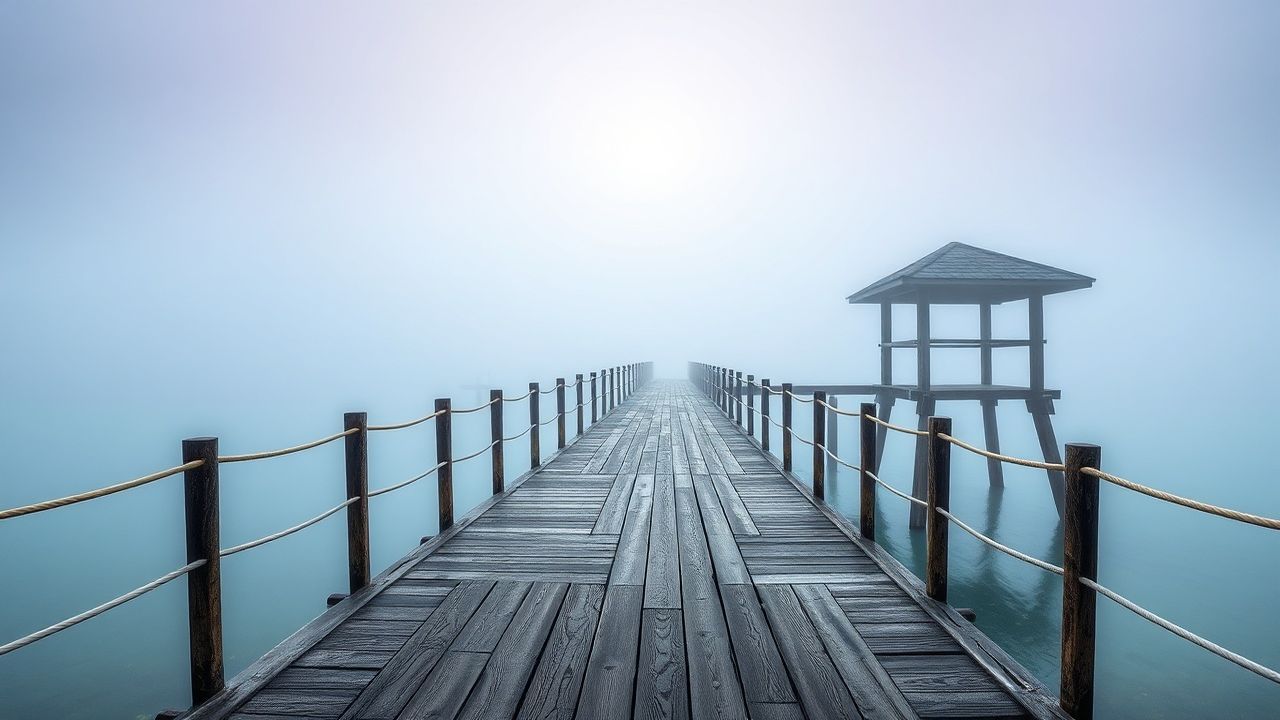 Tranquil Foggy Pier Disappearing